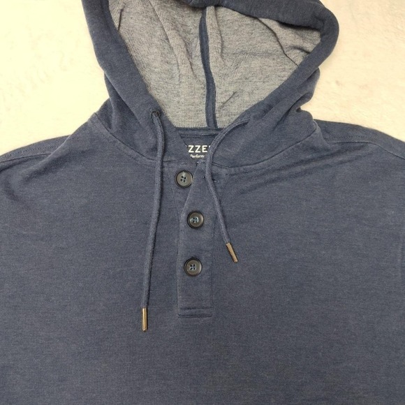 Mizzen+Main Hoodie Mens Medium Blue Henley Pullover Hooded Button 1P0-0408 - Picture 2 of 10